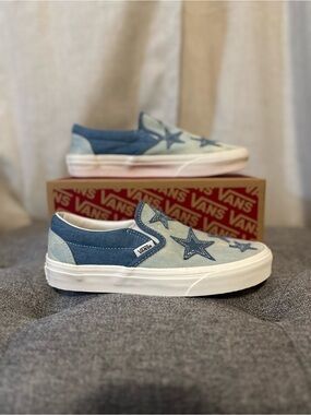Vans Two-Tone Denim Slip-On with Star Appliqués - Blue